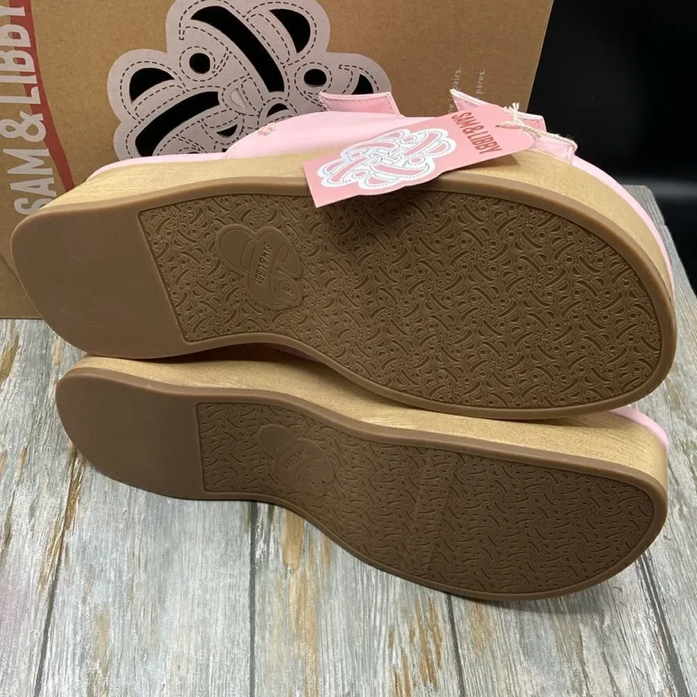 Sam & Libby Pink Platform Double Bow Tie Comfy Dress Sandals Shoes Size 9